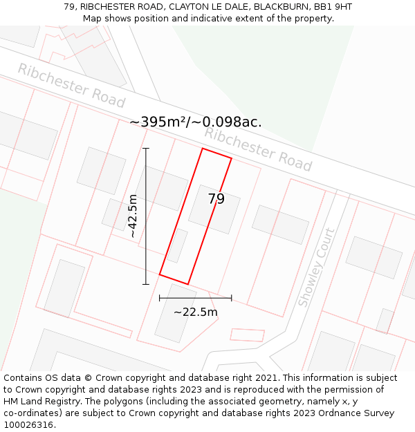 79, RIBCHESTER ROAD, CLAYTON LE DALE, BLACKBURN, BB1 9HT: Plot and title map