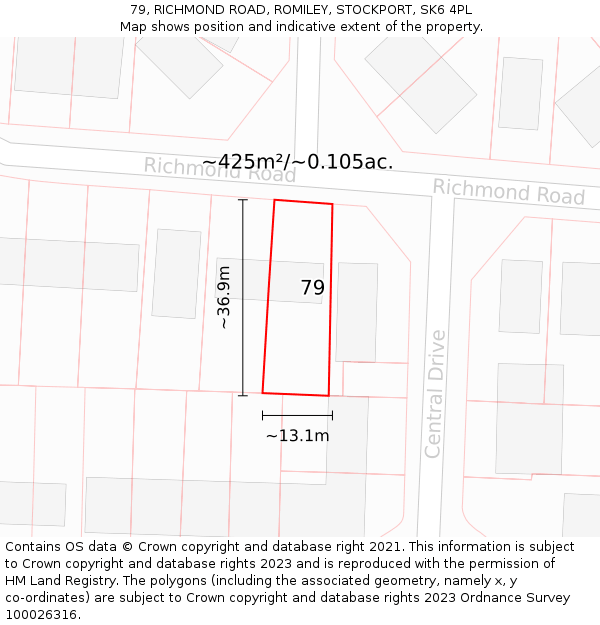 79, RICHMOND ROAD, ROMILEY, STOCKPORT, SK6 4PL: Plot and title map