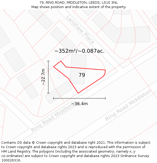 79, RING ROAD, MIDDLETON, LEEDS, LS10 3NL: Plot and title map