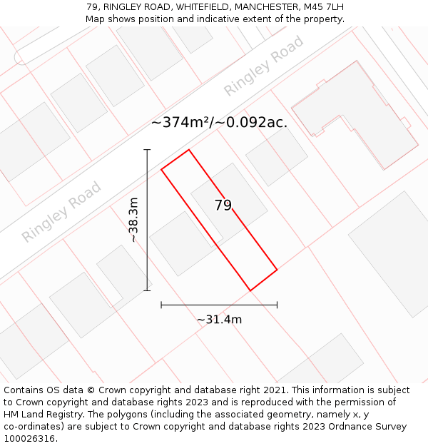 79, RINGLEY ROAD, WHITEFIELD, MANCHESTER, M45 7LH: Plot and title map