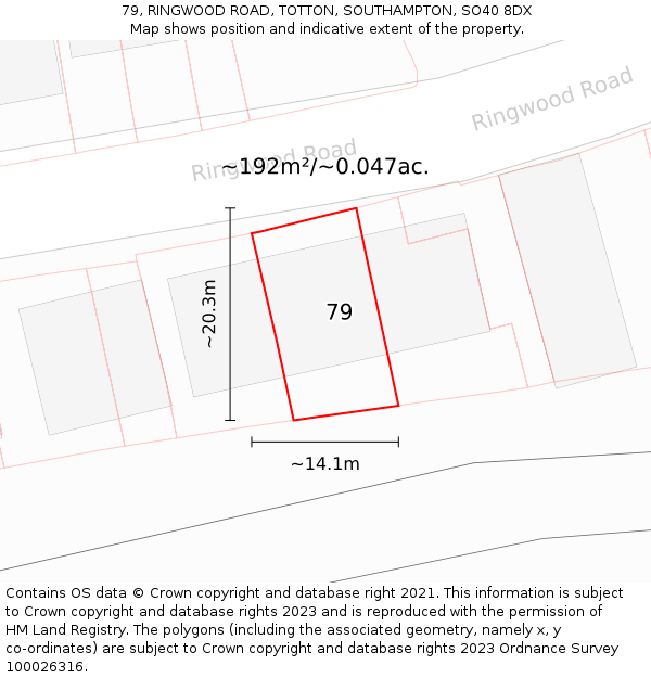 79, RINGWOOD ROAD, TOTTON, SOUTHAMPTON, SO40 8DX: Plot and title map