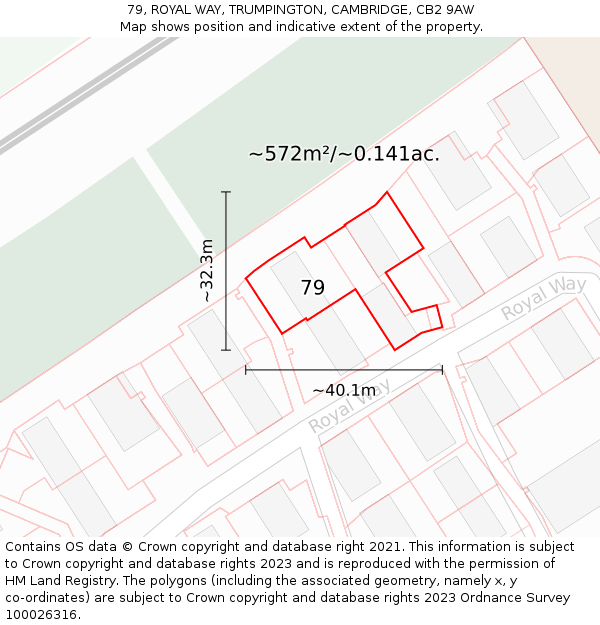 79, ROYAL WAY, TRUMPINGTON, CAMBRIDGE, CB2 9AW: Plot and title map