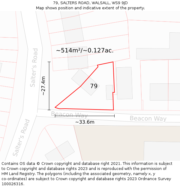 79, SALTERS ROAD, WALSALL, WS9 9JD: Plot and title map