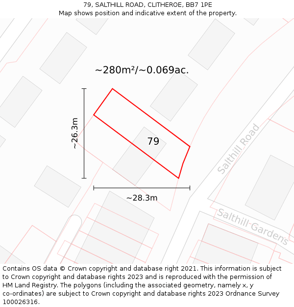 79, SALTHILL ROAD, CLITHEROE, BB7 1PE: Plot and title map