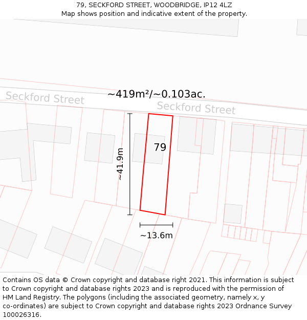 79, SECKFORD STREET, WOODBRIDGE, IP12 4LZ: Plot and title map