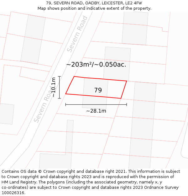 79, SEVERN ROAD, OADBY, LEICESTER, LE2 4FW: Plot and title map