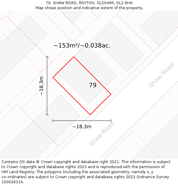 79, SHAW ROAD, ROYTON, OLDHAM, OL2 6HA: Plot and title map