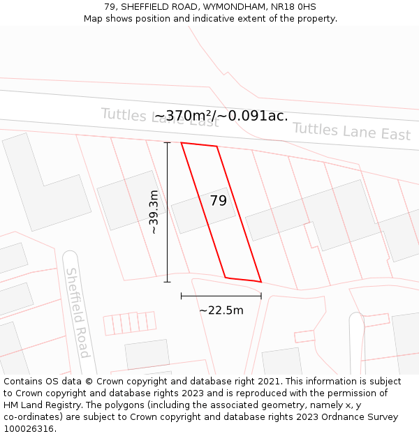 79, SHEFFIELD ROAD, WYMONDHAM, NR18 0HS: Plot and title map