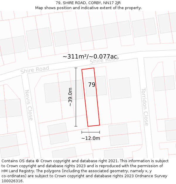 79, SHIRE ROAD, CORBY, NN17 2JR: Plot and title map