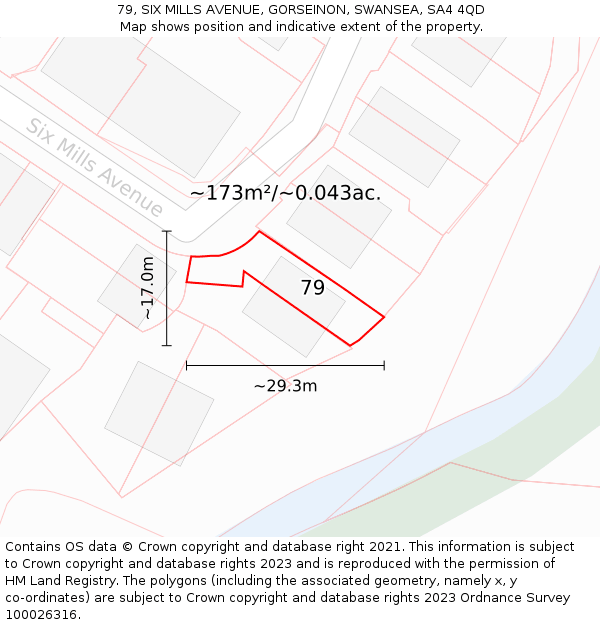 79, SIX MILLS AVENUE, GORSEINON, SWANSEA, SA4 4QD: Plot and title map