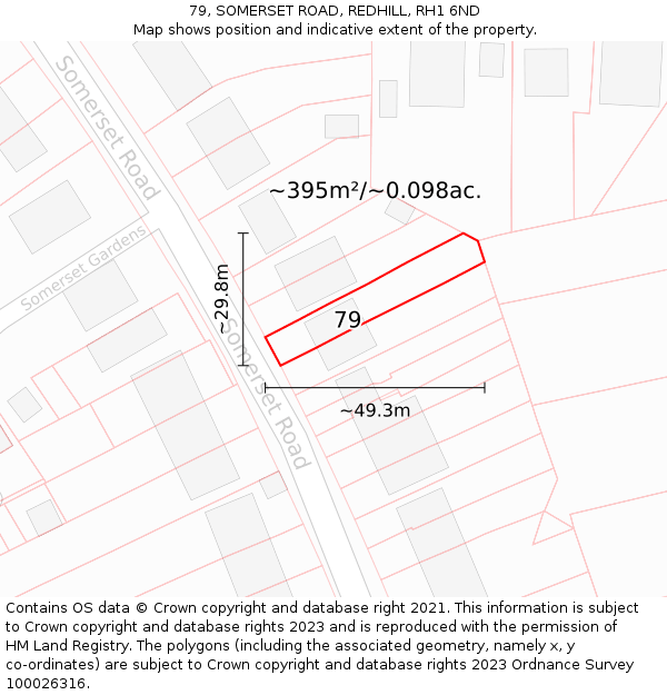 79, SOMERSET ROAD, REDHILL, RH1 6ND: Plot and title map