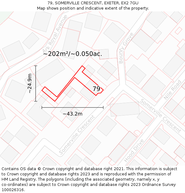 79, SOMERVILLE CRESCENT, EXETER, EX2 7GU: Plot and title map