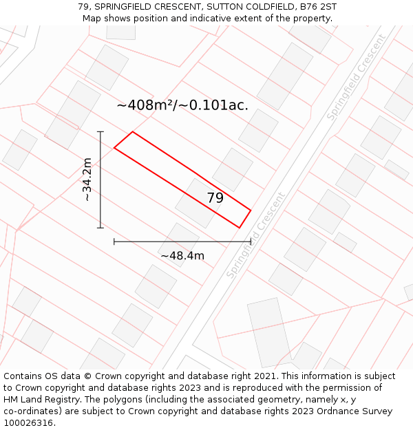 79, SPRINGFIELD CRESCENT, SUTTON COLDFIELD, B76 2ST: Plot and title map