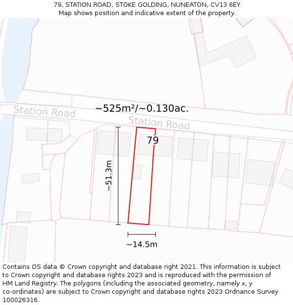 79, STATION ROAD, STOKE GOLDING, NUNEATON, CV13 6EY: Plot and title map