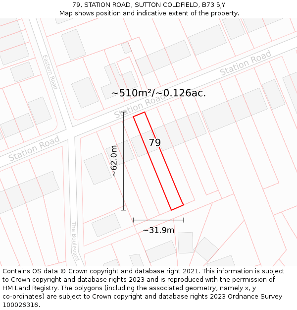 79, STATION ROAD, SUTTON COLDFIELD, B73 5JY: Plot and title map