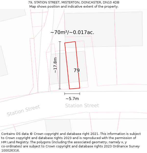 79, STATION STREET, MISTERTON, DONCASTER, DN10 4DB: Plot and title map