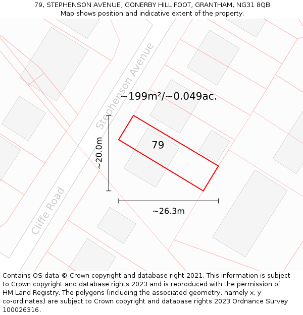 79, STEPHENSON AVENUE, GONERBY HILL FOOT, GRANTHAM, NG31 8QB: Plot and title map