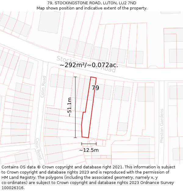 79, STOCKINGSTONE ROAD, LUTON, LU2 7ND: Plot and title map