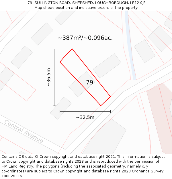 79, SULLINGTON ROAD, SHEPSHED, LOUGHBOROUGH, LE12 9JF: Plot and title map