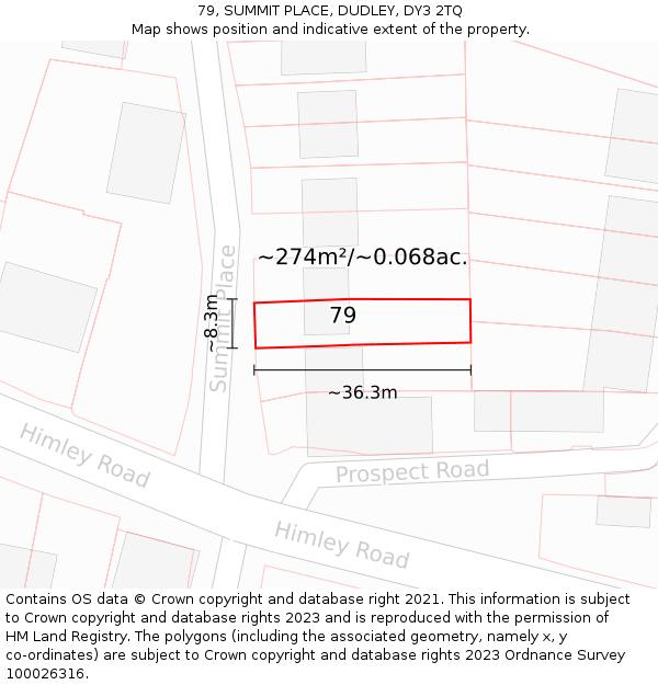 79, SUMMIT PLACE, DUDLEY, DY3 2TQ: Plot and title map