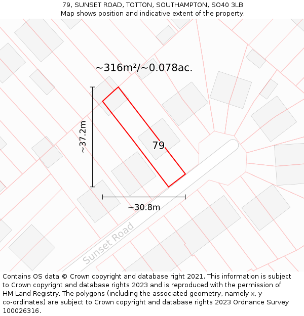 79, SUNSET ROAD, TOTTON, SOUTHAMPTON, SO40 3LB: Plot and title map