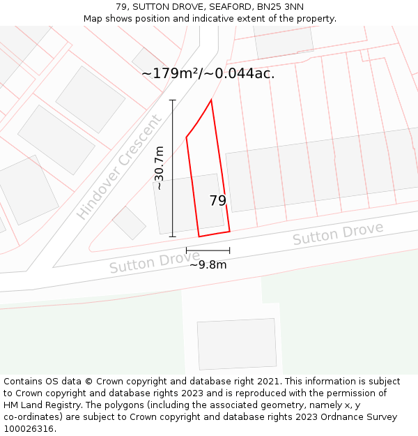 79, SUTTON DROVE, SEAFORD, BN25 3NN: Plot and title map