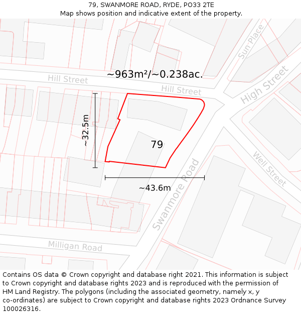 79, SWANMORE ROAD, RYDE, PO33 2TE: Plot and title map