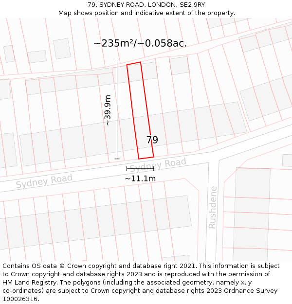 79, SYDNEY ROAD, LONDON, SE2 9RY: Plot and title map