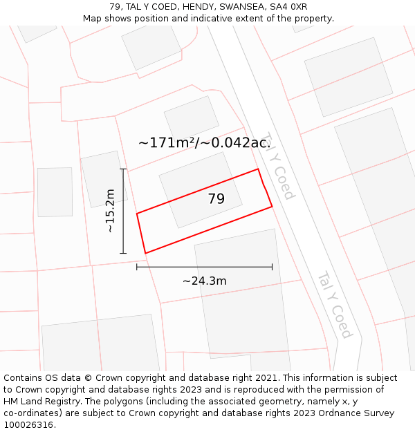 79, TAL Y COED, HENDY, SWANSEA, SA4 0XR: Plot and title map