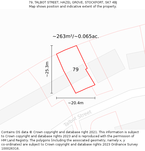 79, TALBOT STREET, HAZEL GROVE, STOCKPORT, SK7 4BJ: Plot and title map