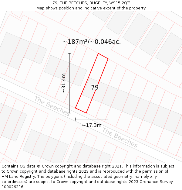 79, THE BEECHES, RUGELEY, WS15 2QZ: Plot and title map