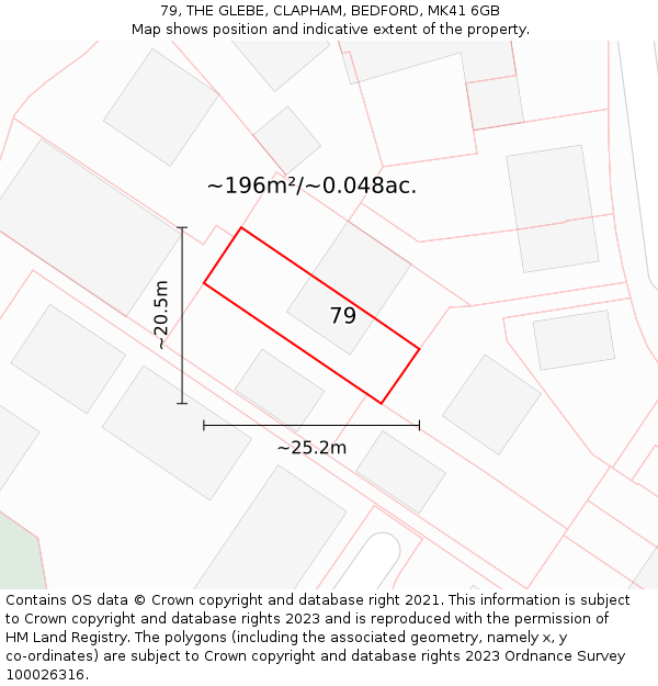 79, THE GLEBE, CLAPHAM, BEDFORD, MK41 6GB: Plot and title map