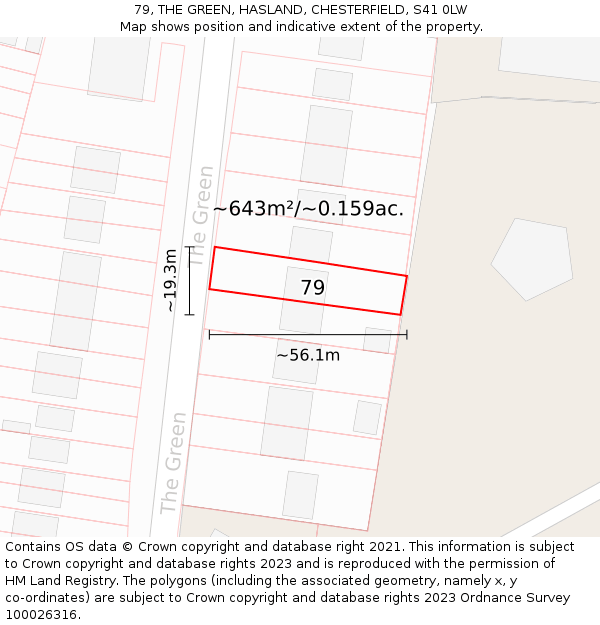 79, THE GREEN, HASLAND, CHESTERFIELD, S41 0LW: Plot and title map