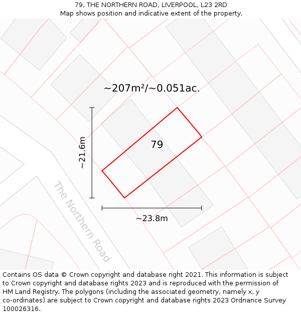 79, THE NORTHERN ROAD, LIVERPOOL, L23 2RD: Plot and title map