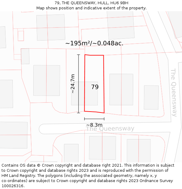 79, THE QUEENSWAY, HULL, HU6 9BH: Plot and title map