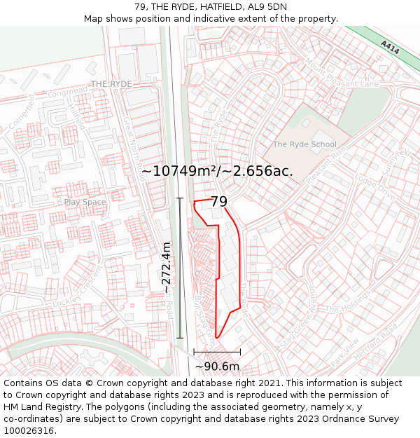 79, THE RYDE, HATFIELD, AL9 5DN: Plot and title map