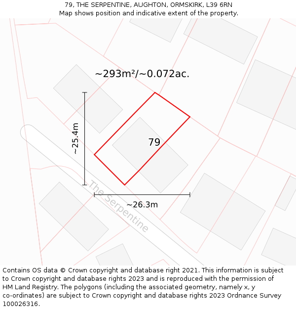 79, THE SERPENTINE, AUGHTON, ORMSKIRK, L39 6RN: Plot and title map