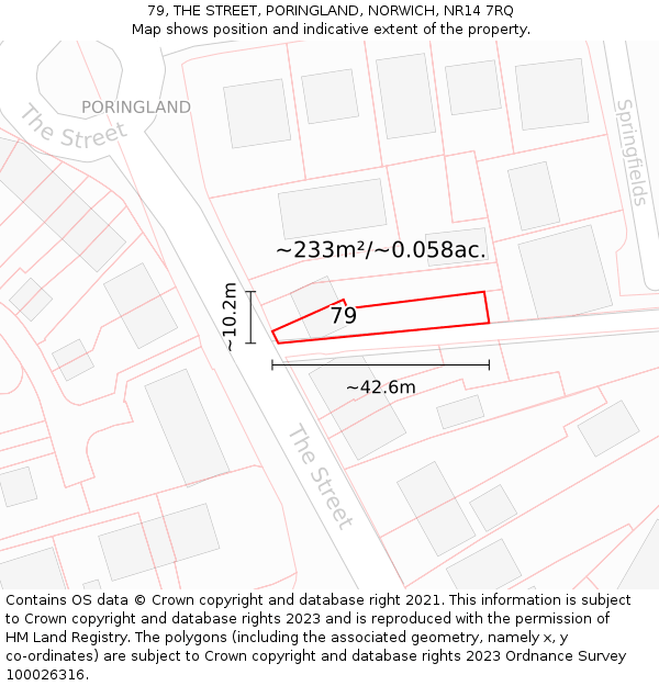 79, THE STREET, PORINGLAND, NORWICH, NR14 7RQ: Plot and title map