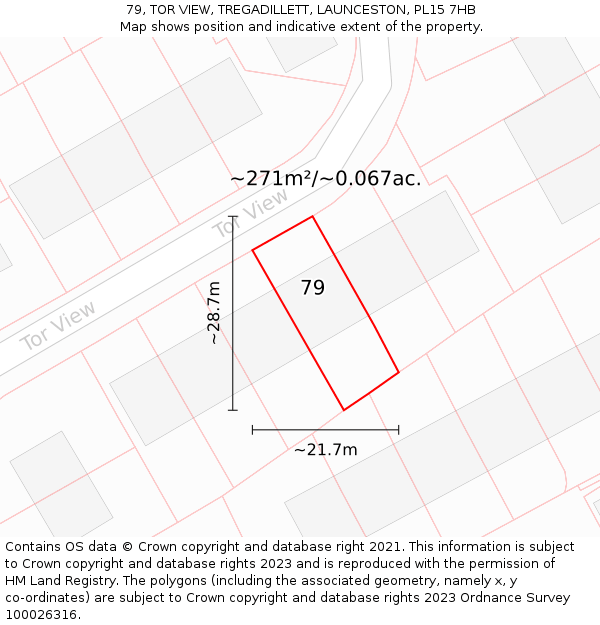 79, TOR VIEW, TREGADILLETT, LAUNCESTON, PL15 7HB: Plot and title map