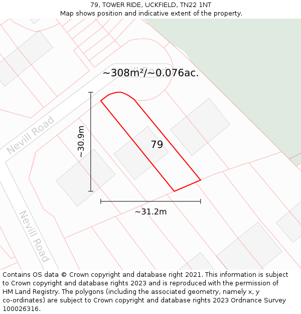 79, TOWER RIDE, UCKFIELD, TN22 1NT: Plot and title map