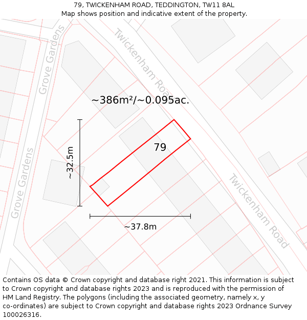 79, TWICKENHAM ROAD, TEDDINGTON, TW11 8AL: Plot and title map