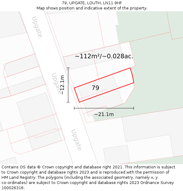 79, UPGATE, LOUTH, LN11 9HF: Plot and title map