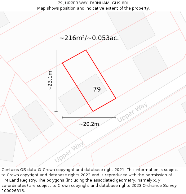 79, UPPER WAY, FARNHAM, GU9 8RL: Plot and title map