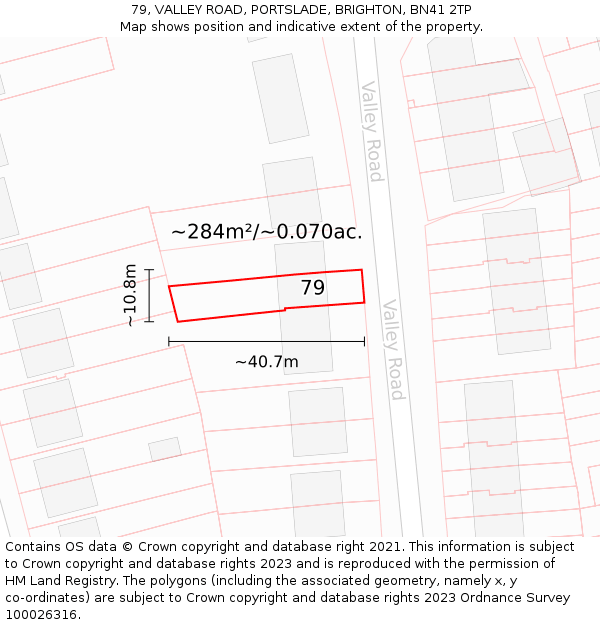 79, VALLEY ROAD, PORTSLADE, BRIGHTON, BN41 2TP: Plot and title map