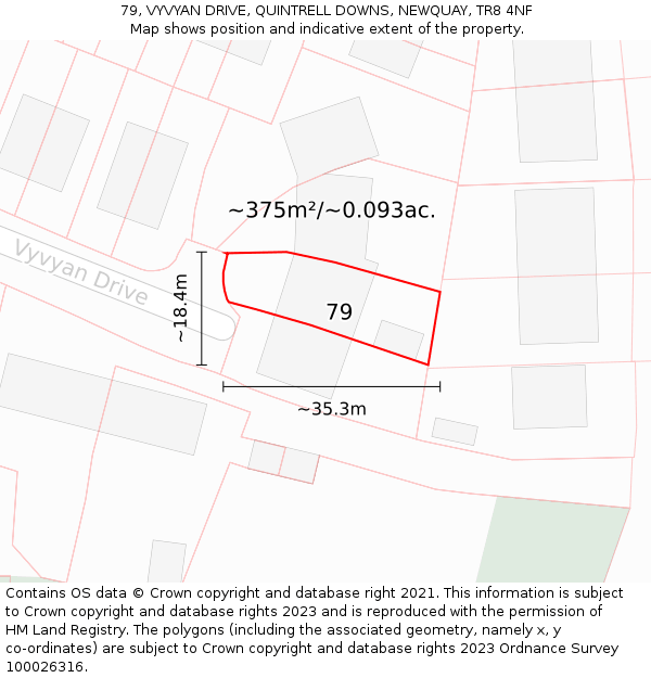 79, VYVYAN DRIVE, QUINTRELL DOWNS, NEWQUAY, TR8 4NF: Plot and title map