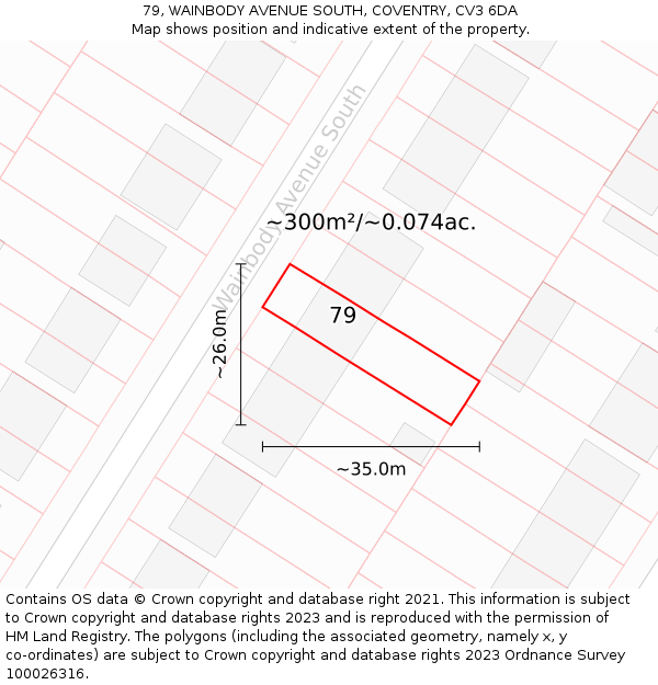 79, WAINBODY AVENUE SOUTH, COVENTRY, CV3 6DA: Plot and title map