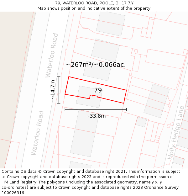 79, WATERLOO ROAD, POOLE, BH17 7JY: Plot and title map