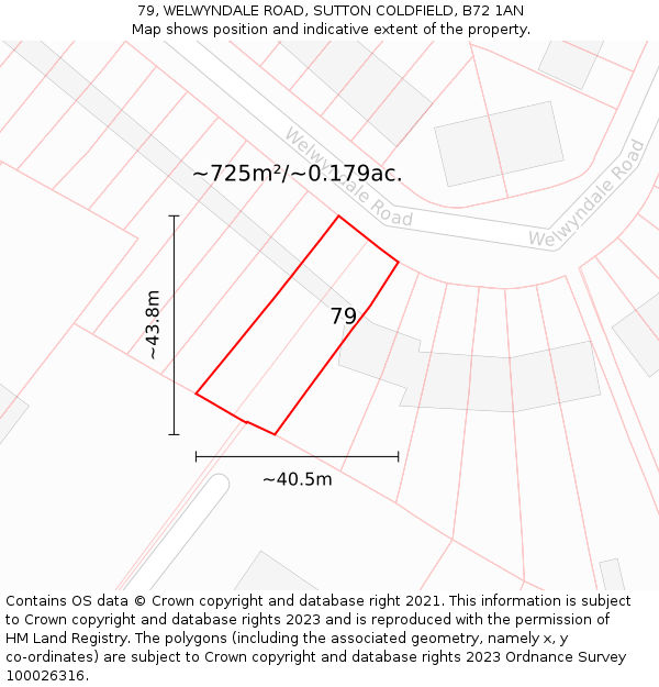 79, WELWYNDALE ROAD, SUTTON COLDFIELD, B72 1AN: Plot and title map