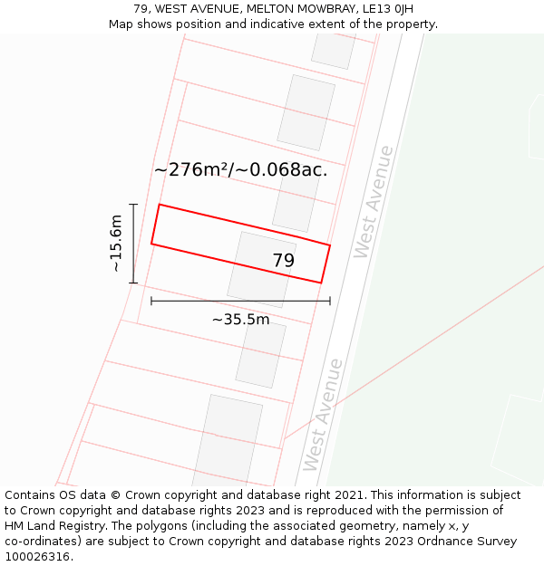 79, WEST AVENUE, MELTON MOWBRAY, LE13 0JH: Plot and title map