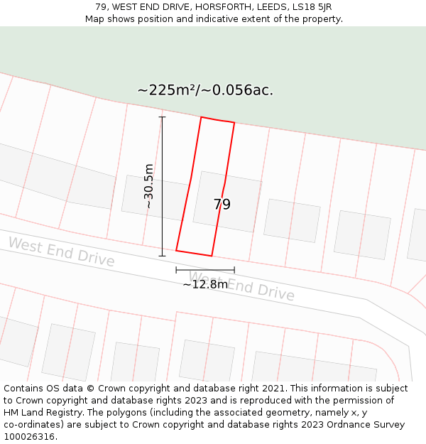 79, WEST END DRIVE, HORSFORTH, LEEDS, LS18 5JR: Plot and title map